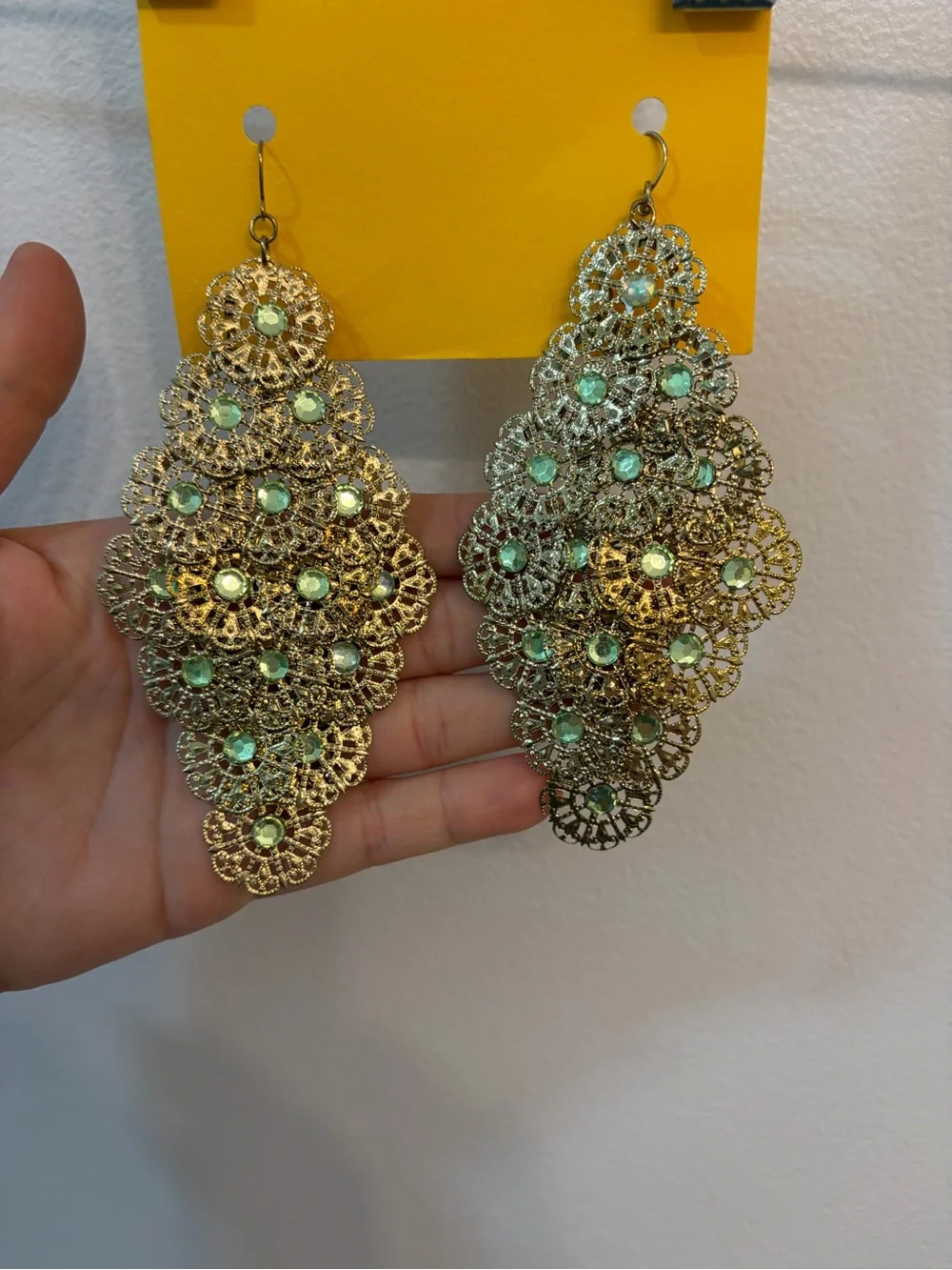 Gold Filigree Teardrop Earrings with Aqua Stones - Women Jewelry